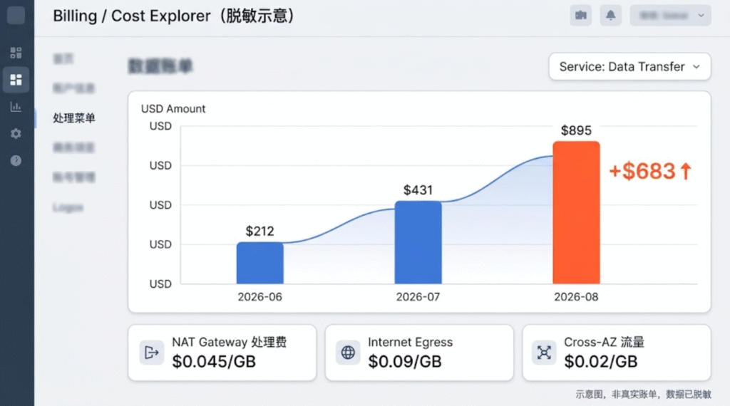 跨云出网流量费用, AWS egress cost, 云服务器账单异常排查, 多云架构成本优化, API 代理跨云回源