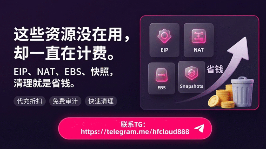 AWS闲置资源清理：未关联EIP、闲置NAT、未挂载EBS、旧快照代充折扣-联系TG